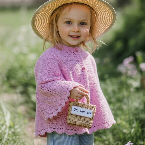 Girl's Cape, Hand-Knitted / Crocheted, w Buttons Vintage Excellent Pink One Size - Picture 1 of 4